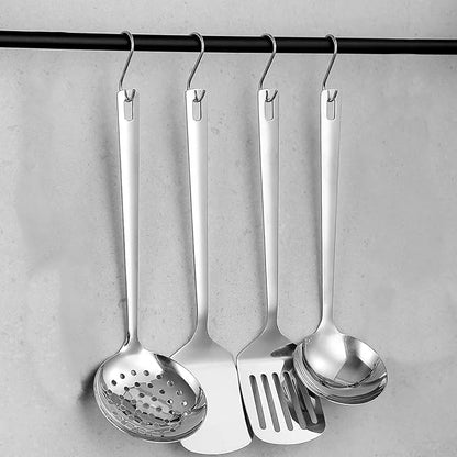 ReaNea Stainless Steel Kitchen Utensils Set, 4-Piece – Slotted Turner, Solid Turner, Skimmer & Ladle – Rust-Resistant, Long Handle, Hanging Loop, Dishwasher Safe – Everyday Cooking & Serving