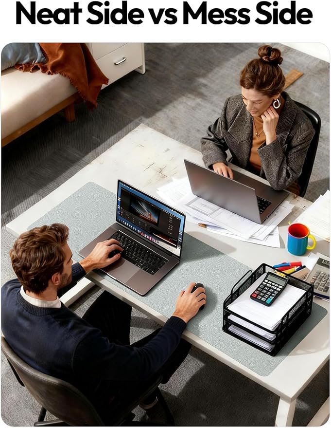 YSAGi Leather Desk Pad Protector, Office Desk Mat, Large Mouse Pad, Non-Slip PU Leather Desk Blotter, Laptop Desk Pad, Waterproof Desk Writing Pad for Office and Home (Silver, 35.4" x 17")