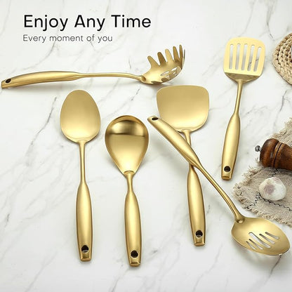 Lazycorner Kitchen Utensil Set 9-Piece Stainless Steel 304 Polished Mirror Finish Cooking Spoons, Slotted Spoon, Turner, Spatula, Pasta Spoon– Dishwasher Safe, Rust-Resistant