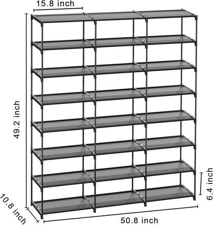 SMILHELTD Large Shoe Rack 3 Row 8 Tier for Entryway Organizer 48 Pairs, Tiered Sneaker Shelves with Dust-Proof Mats, Space Saving Storage for Garage Closet, DIY Assembly, 49.2" W x 50.8" H