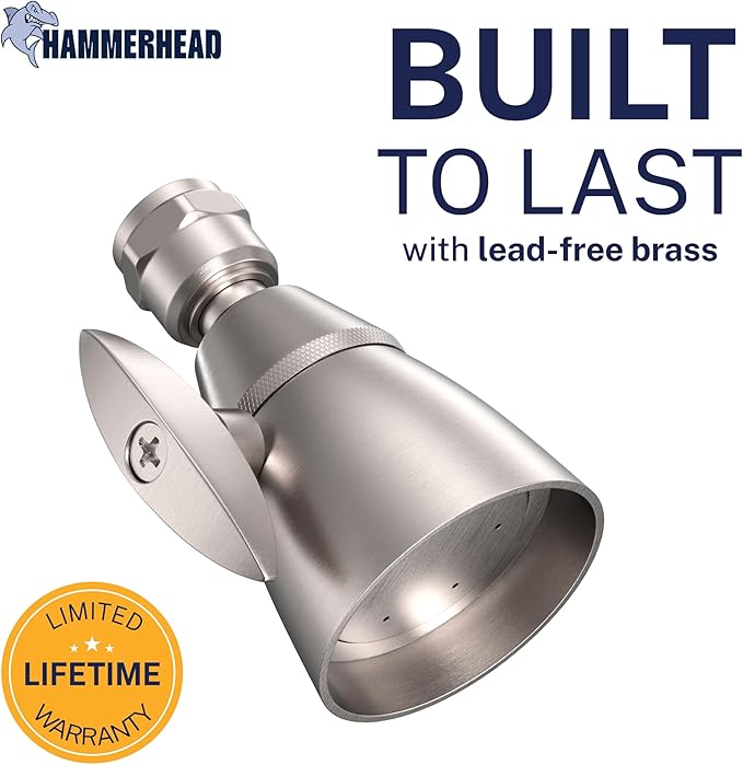HammerHead Showers® Solid Metal 2 Inch High Pressure Shower Heads - BRUSHED NICKEL – 2.5 GPM Shower Heads High Pressure - High Flow Shower Head with ADJUSTABLE SPRAY PATTERN - Fixed Shower Head