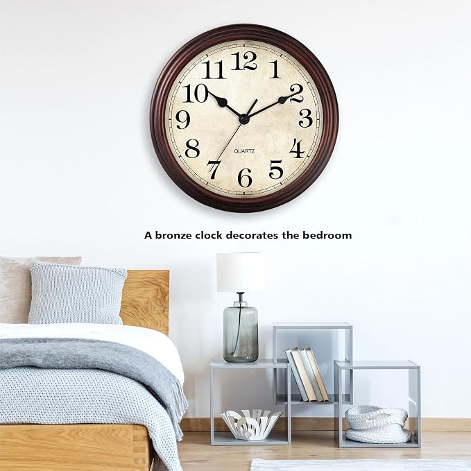 Wall Clock, Bronze Silent Non Ticking Battery Operated Clocks, Decorative for Living Room, Bedrooms, Kitchen, Office (14 inch)