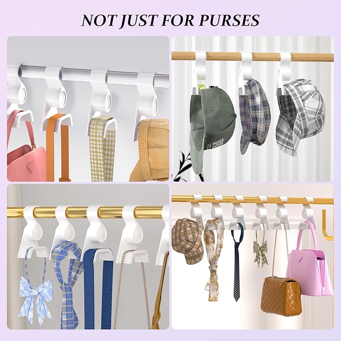 Acrylic Purse Hangers for Closet Organization | Multi-Purpose Durable Hooks for Handbags, Scarves, Hats & Belts (White, 6 Pack)