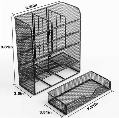 Spacrea Metal Pen Organizer, Pencil Holder for Desk, Desk Organizer with Drawer for School, Home, Art Supplies (Black)
