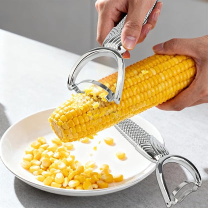 Corn Peeler and Stripper for Cob, Stainless Steel Husker Tool with Ergonomic Handle, Sharp Kernel Remover & Shucker for Kitchen, Silver