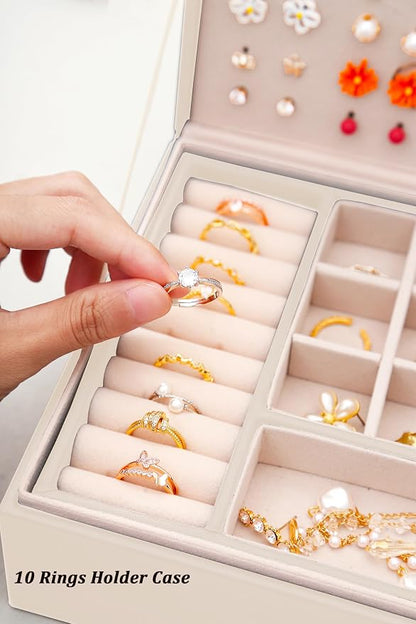 QBestry Girls Jewelry Box Earring Holder Organizer for Girls Jewelry Organizer Box Stud Earrings Organizer for Girl Womens Beige Jewelry Box for Earrings and Necklaces Rings Stud Earring Box for Teen