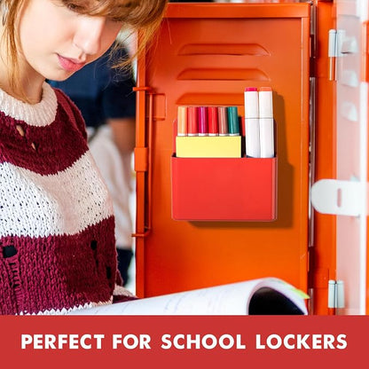 BEYGORM 2 Pack Plastic Magnetic Pen Holder for Refrigerator, Dry Erase Marker Holder for Whiteboard，Magnet School Locker Organizer Accessories, Pencil Cup, Pen Caddy, Classroom Organization(Red)