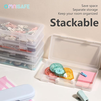 OMNISAFE 9 Pack Medium Plastic Hobby Art Craft Organizer,Clear Plastic Storage Containers with Latching Lid, for Pencil Box, Lego, Crayon