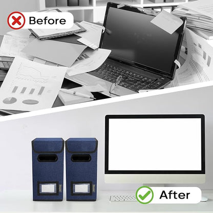 BALEINE File Organizer Box with Lid, Collapsible File Folder Organizer with Plastic Slide, Hanging File Folder Box for Office Document Storage (1 Pack, Blue, S)