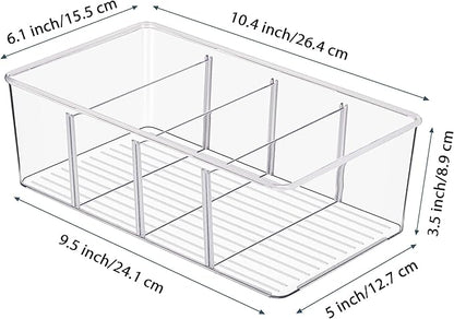 Vtopmart 4 Pack Food Storage Organizer Bins, Clear Plastic Bins for Pantry, Kitchen, Fridge, Cabinet Organization and Storage, 4 Compartment Holder Packets, Snacks, Pouches, Spice Packets