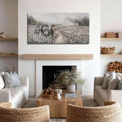 LEVERUP Canvas Wall Art Landscape Animal Pictures Artwork Black and White Modern Home Decor for Dining Room Bedroom Hotel 24×48 Inch Hallway Decorations