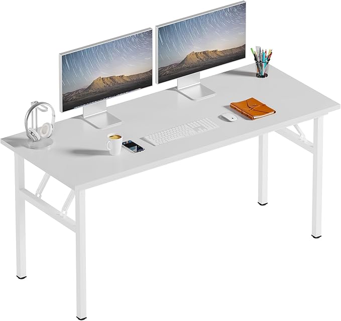 Need Folding Computer Desk, Large 60 inches Folding Table for Home Office, No Install Needed Foldable Writing Table Desk, White