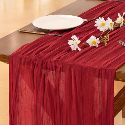 Socomi 6pcs Red Cheesecloth Table Runner Boho Rustic Gauze 120 inch 10FT Cheese Cloth Runner for Wedding Party Baby Shower Birthday Home Decor Holiday Decorations