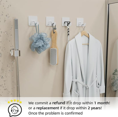 susswiff Adhesive Shower Hooks for Bathroom - Extra Sticky Stainless, Wall Hooks for Hanging Towel, Razor, Loofah, Robe, Coat, Heavy Duty Hanger for Kitchen, Bedroom, Door, Metal, Matt White, 6 Pack