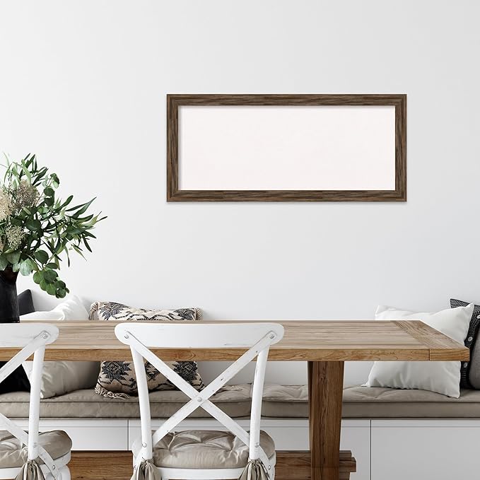 Amanti Art White Cork Board for Wall, 15x33 Vision Board with Brown Wood Frame, Medium Corkboard Office Decor for Home Organization, Rustic Farmhouse Corkboard Pinboard to display items for home