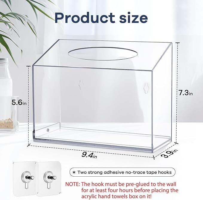 Acrylic Hand Towel Box Cover Compatible with Kleenex Disposable Hand Towels Wall-Mounted Paper Towel Dispenser Suitable for Tabletop, Bathroom, Car, and Office Use Valentine's Day Gifts (Clear)