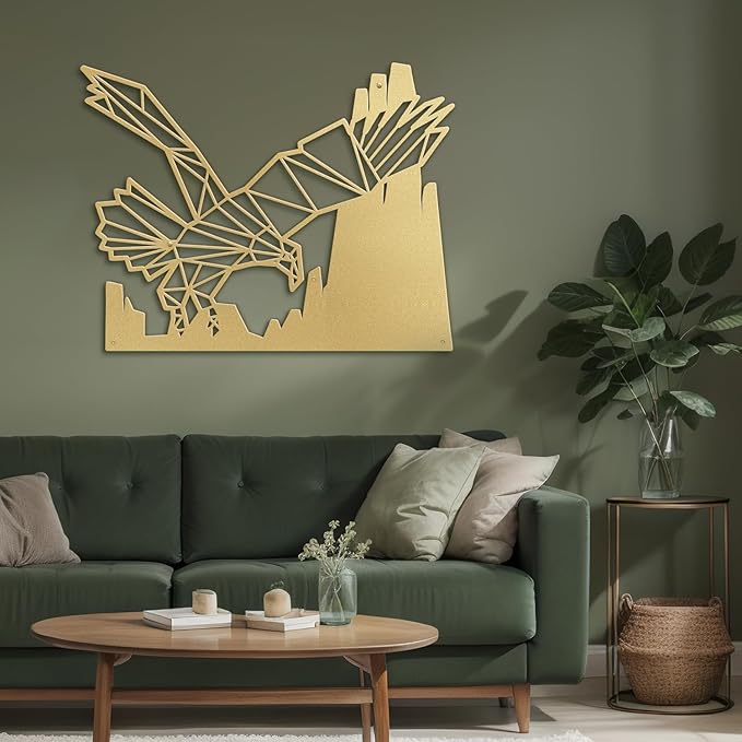 SIGNLEADER Metal Wall Art Decor Eagle Preying Modern Abstract Wall Sculpture Hangings Home Decoration for Living Room, Bedroom, Bathroom, Kitchen, Outdoor - 24" Gold