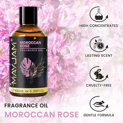 Moroccan Rose Fragrance Oil Essential Oil, MAYJAM 3.38FL.OZ Moroccan Rose Oil for Diffusers for Home, Long Lasting Scented Oils for Soap Candle Making - 100ML