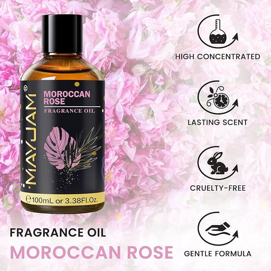 Moroccan Rose Fragrance Oil Essential Oil, MAYJAM 3.38FL.OZ Moroccan Rose Oil for Diffusers for Home, Long Lasting Scented Oils for Soap Candle Making - 100ML