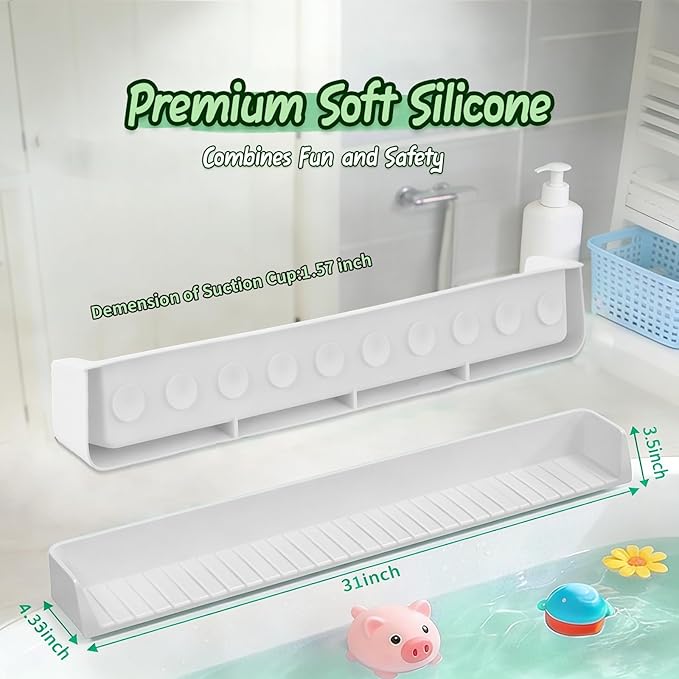 Splash Guard for Bathtub Kids - Silicone Bathtub Splash Guard with 11 Suction Cups, Bath Tub Play Shelf for Kids & Toy Holder, Prevent Water Spill in Bathroom, Fun Bath Time for Toddlers Baby(white)