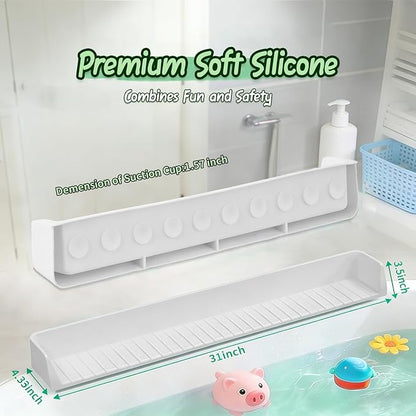 Splash Guard for Bathtub Kids - Silicone Bathtub Splash Guard with 11 Suction Cups, Bath Tub Play Shelf for Kids & Toy Holder, Prevent Water Spill in Bathroom, Fun Bath Time for Toddlers Baby(white)