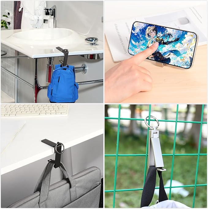 Purse Hook for Table Desk Folding Handbag Holder Mobile Phone Stand Holder for Women Men (New Upgrade-Black)