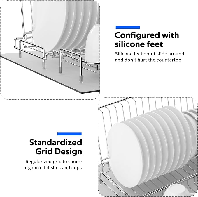 Dish Drying Rack Stainless Steel Collapsible Foldable Small Dish Rack Countertop Portable Drainer with Drying Mat for Kitchen Dorm RV Campers Travel Trailer Space Saving