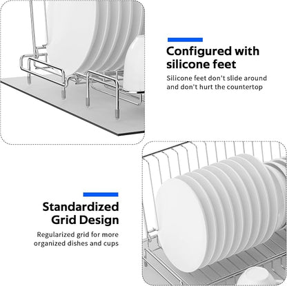 Dish Drying Rack Stainless Steel Collapsible Foldable Small Dish Rack Countertop Portable Drainer with Drying Mat for Kitchen Dorm RV Campers Travel Trailer Space Saving
