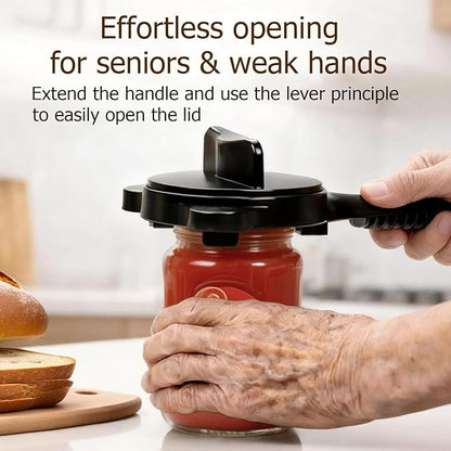 4-in-1 Jar Opener, Adjustable Jar Opener for Seniors, Kitchen Tool Designed Specifically for Seniors and Those with Limited Physical Strength, Suitable for Beer, Salad Dressing, Jar (Black)