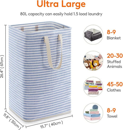 Lifewit 1 Pack Laundry Hamper Large Collapsible Laundry Baskets, Freestanding Waterproof Clothes Hamper with Easy Carry Handles in Laundry Room Bedroom Bathroom College Dorm, Blue, 80L
