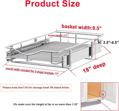 DINDON Pull Out Cabinet Organizer (11" W x 18" D), Pull Out Drawers for Kitchen Cabinets, Slide Out Cabinets Shelves,1 Tier Pull Out Cabinet Drawer Organization for Kitchen