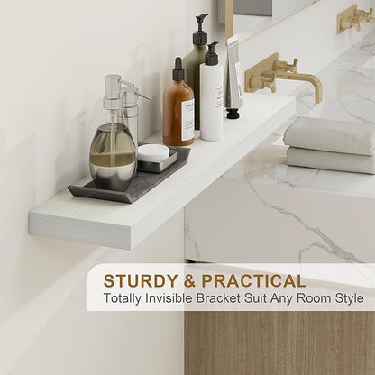 Fun Memories Floating Shelves for Wall, 55Inch Floating Shelves Set of 2, Hanging Shelf with Invisible Brackets, Wood Shelves for Living Room, Bedroom, Kitchen, White