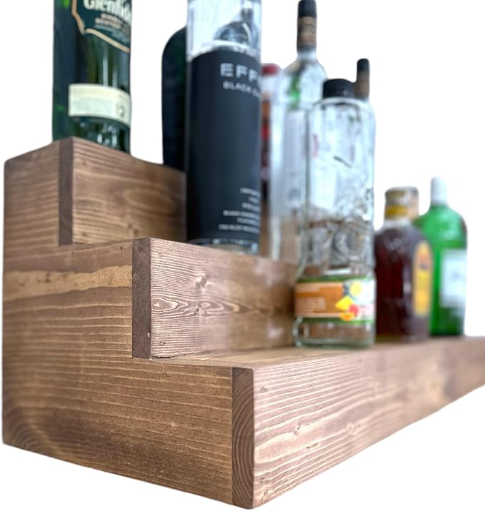 Handmade Tiered Display Shelving - Three Tier Bar Display - Bar Organizer - Liquor Bottle Display (30" without Back, Special Walnut)