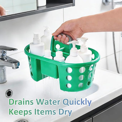 Large Shower Caddy Portable 2PC - Made in USA Plastic Jumbo Size Dorm Storage Candy Tote with Handle Shower Organizer for Bathroom, Pantry, Kitchen, College Dorm, Green/Periwinkle