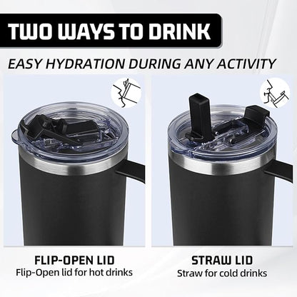 40 oz Tumbler with Handle and Flip Straw, 100% Leakproof Insulated Tumbler with Lid and Straw, Stainless Steel Travel Coffee Mug, Insulated Coffee Thermal Cup for Cold and Hot (Black)