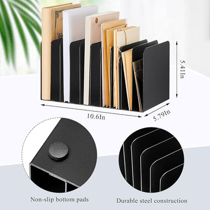 Suzile 2 Pcs Vertical Metal Desk File Organizer, 10 Compartments Desktop Document Sorter & Mail Holder for Office Home Classroom, 10.63" L X 5.79" W X 5.41" H, Black