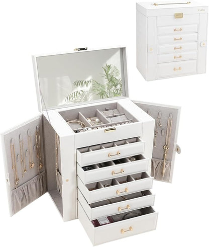 Jewelry Box for Women, Large Jewelry Organizer Tary, Jewelry Holder Organizers and Storage for Earring, Ring, Necklace, Bracelets(White)