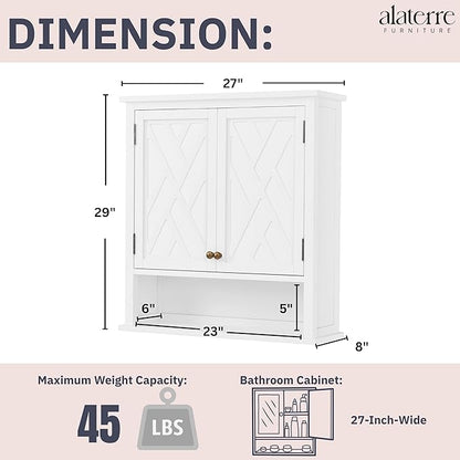 Alaterre Furniture Coventry 27W x 29H Wall Moted Bath Storage Cabinet with Two Doors and Open Shelf