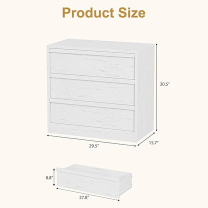 IDEALHOUSE 3 Drawer Nightstand for Bedroom, 30in Tall Small End Side Table with Large Storage & Anti-Tip Design, Modern Bedside Table Organizer for Living Room, Entryway - White