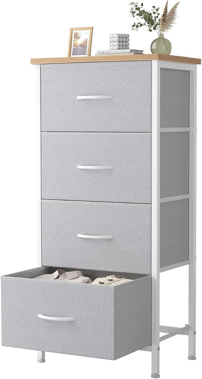 Sweetcrispy 4 Drawer Fabric Dresser Storage Tower Nightstand Chest | Small bedroom dresser and nightstand with sturdy frame,Perfect for closet,entryway,dorm,Easy assembly,Light Gray