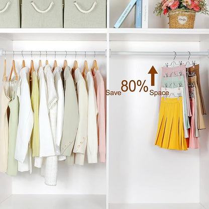 TOPIA HANGER 4 Tier Metal Skirt Hangers for Women, Pants Hanger Space Saving with Adjustable Clips, Gain 70% More Space, Non Slip Grip for Slacks, Trousers, Shorts, Jeans, Towels, Pink, 3-Pack, CT24P