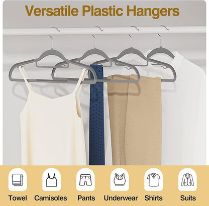 Plastic Hangers 50 Pack, 16.5 in Heavy Duty Clothes Hangers with 360° Swivel Hook, Non-Slip Bar & 0.2" Ultra-Slim Space-Saving Organizers for Coats, Pants, Suits, Shirts, Light and Dark Gray