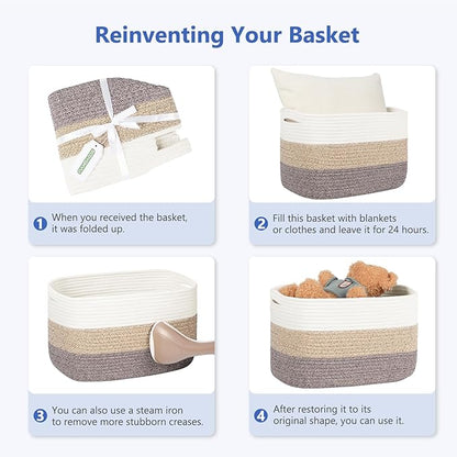 Cotton Rope Storage Basket, 15x10x9 Inches, Woven Basket for Shelves, Clothes, Towels, Books, and Laundry, Black (1 Pack)