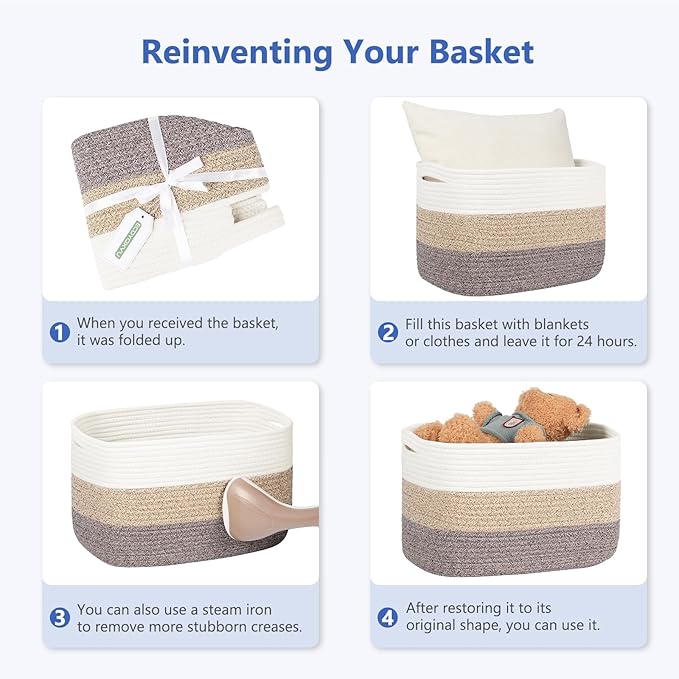Cotton Rope Storage Basket, 15x10x9 Inches, Woven Basket for Shelves, Clothes, Towels, Books, and Laundry, Black (2 Pack)