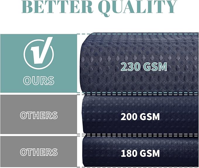 Navy No Hook Waffle Weave Shower Curtain with snap-in Liner Replacement, 230GSM Waterproof Fabric Hotel Shower Curtain Set for Bathroom, Through Mesh Top Window,71Wx77H