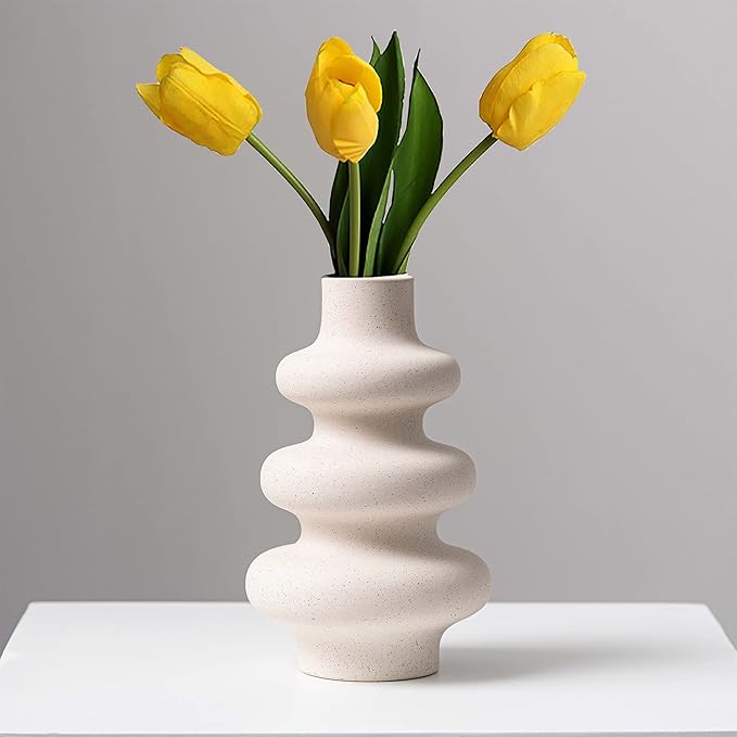 Steviieden Ceramic Modern Dried Flower Vase, Off White Round Pampas Vase, Boho Home Decor for Centerpiece Wedding Dinner Table Party Living Room Office Bedroom, Housewarming Gift