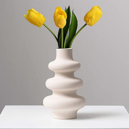 Steviieden Ceramic Modern Dried Flower Vase, Off White Round Pampas Vase, Boho Home Decor for Centerpiece Wedding Dinner Table Party Living Room Office Bedroom, Housewarming Gift