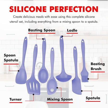 Chef Craft - Premium Silicone Kitchen Tools and Utensils Set, Non-Scratch, Withstands Temperatures up to 450°F, BPA-Free, 7 Piece Cooking Utensils Set, Pastel Blue
