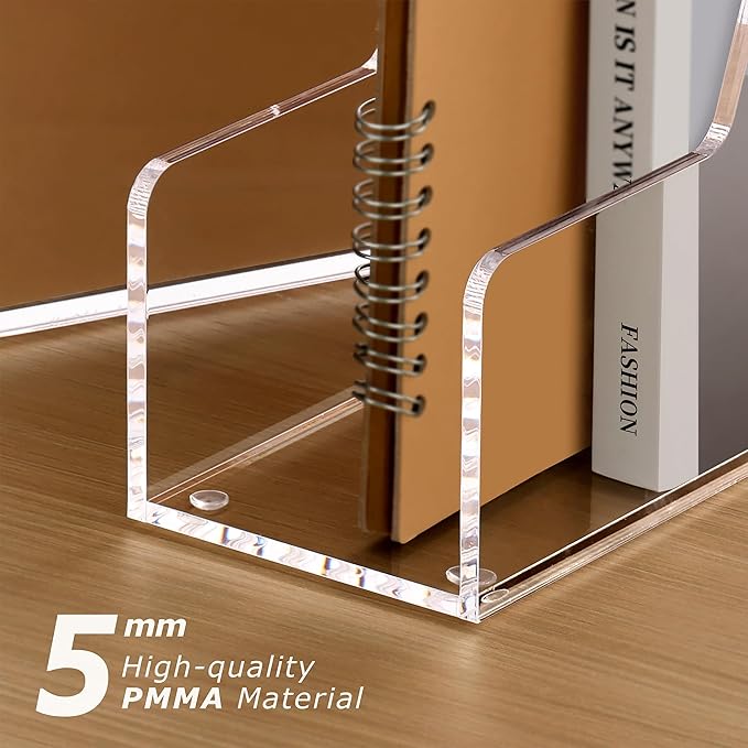 SANRUI 4 Pack Vertical File Holder, Acrylic Desk Organizer Magazine File Sorter for Magazines, Binders, Notebooks, Envelopes, Multi-purpose Clear Document Organizer Rack