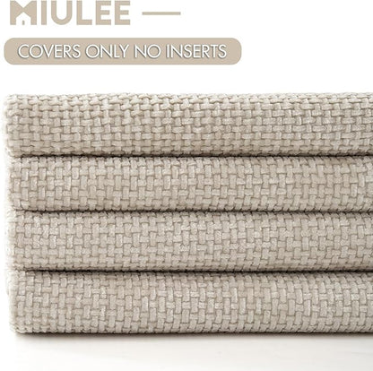 MIULEE Pack of 4 Couch Throw Pillow Covers 18x18 Inch Cream Soft Decorative Chenille Pillow Covers Farmhouse Accent Cushion Covers for Boho Spring Home Decor Sofa Bedroom Living Room
